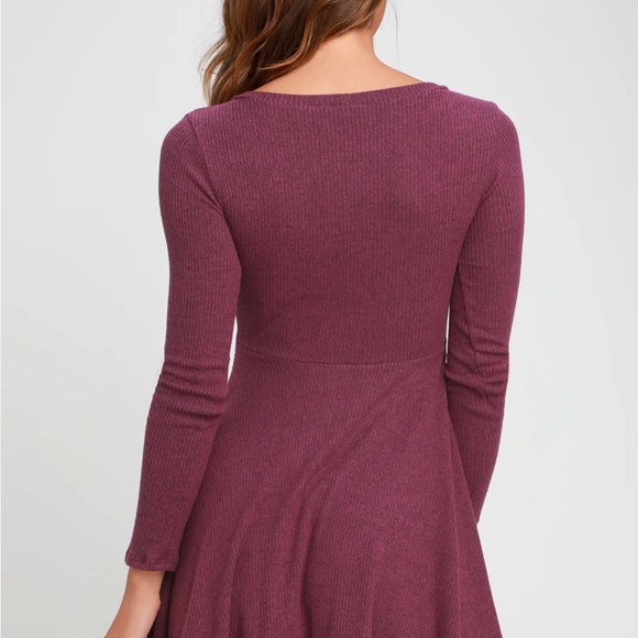 Lulus Heather blue Fit and Fair Ribbed Knit Long Sleeve Skater Dress - Picture 2 of 6